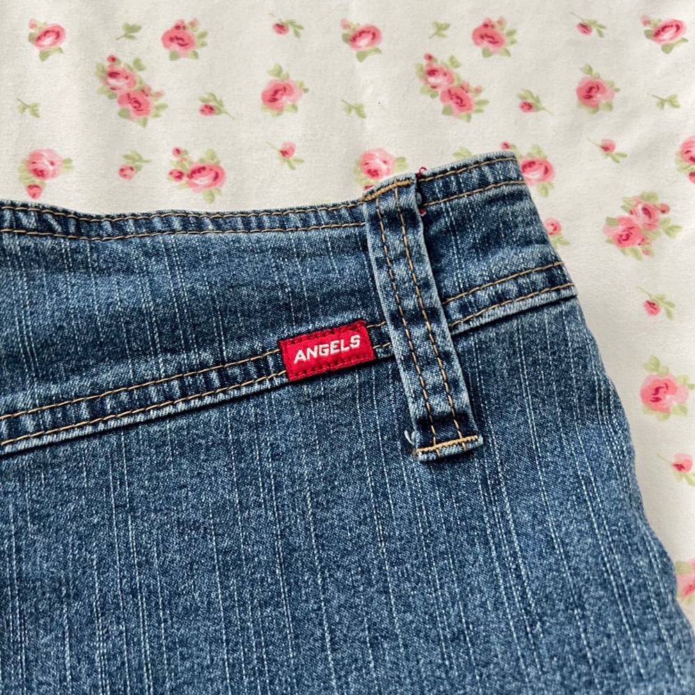 vintage angels y2k denim mini skirt w/ built in circle buckle grommet belt - Picture 7 of 7